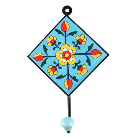 Turquoise Tiny Flower Ceramic Tiles Hook